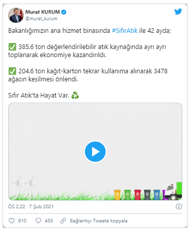 Çevre ve Şehircilik Bakanlığında 3856 ton atık ekonomiye kazandırıldı